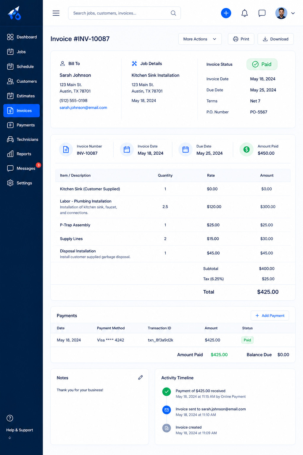 Plumbing contractor software